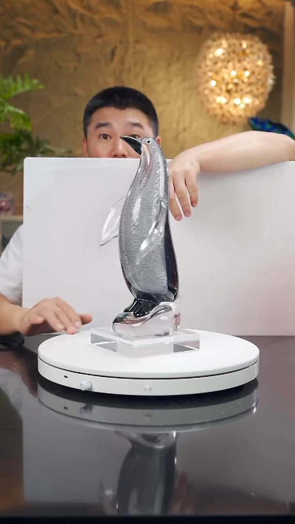 手工艺品琉璃福利设计款灰色企鹅摆件