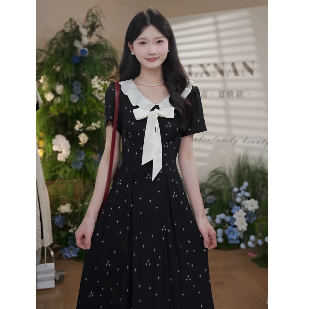 鹿向南「西西里少女」法式碎花女夏季新款甜美气质收腰显瘦连衣裙