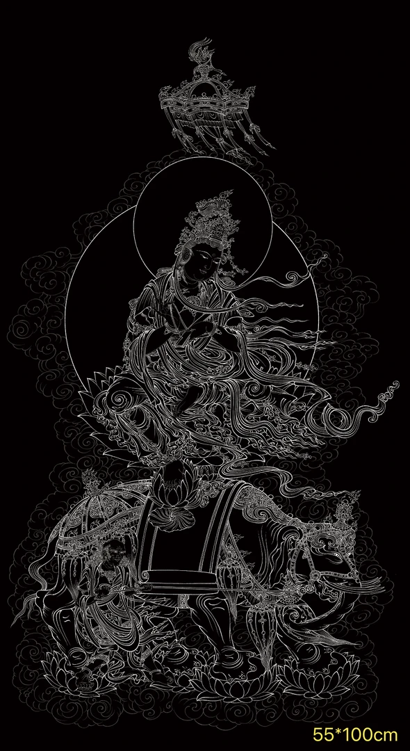 【普贤菩萨】 工笔描金上色仿绢布手绘DIY创意画