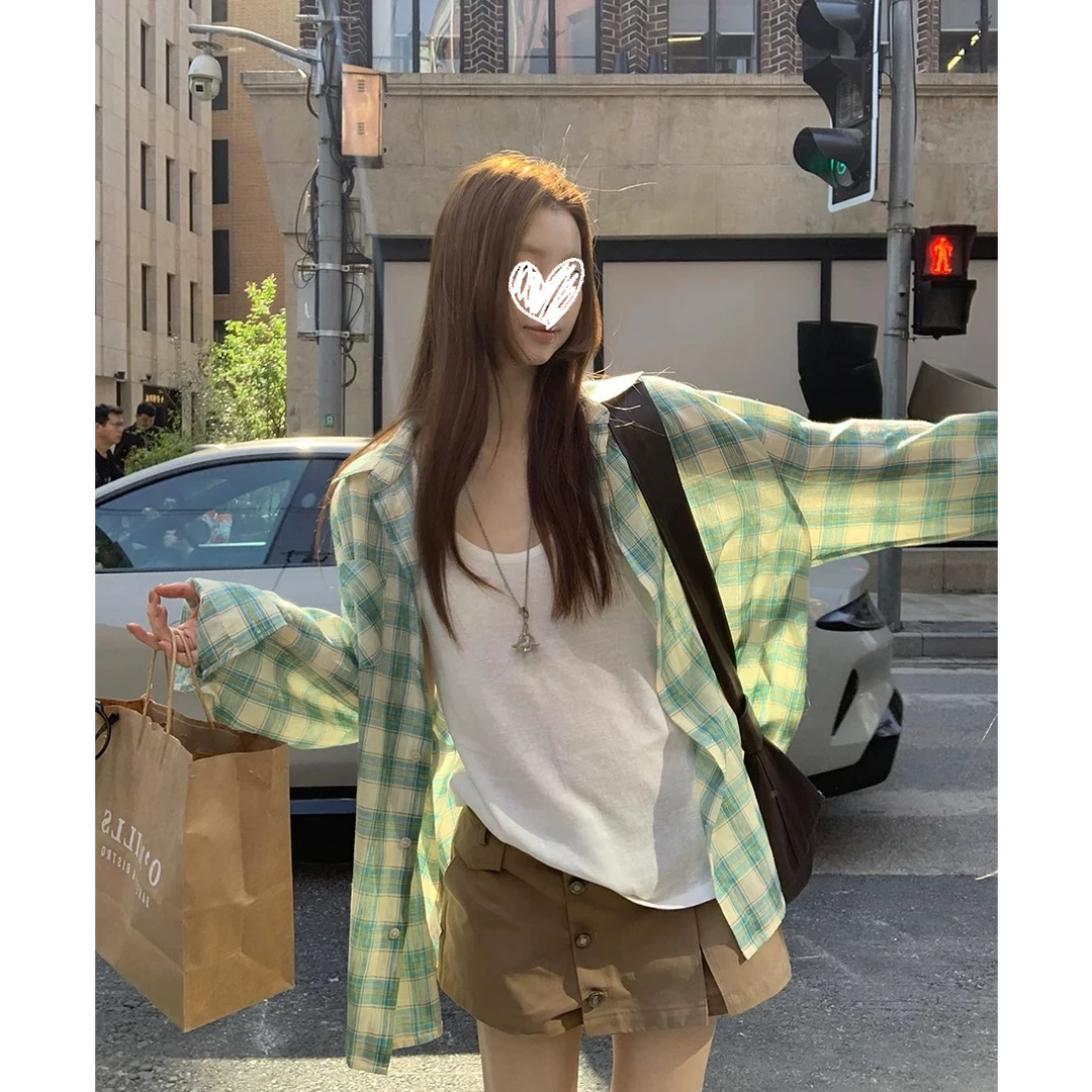 防晒衬衫女夏季外套慵懒松弛感法式上衣格子高级感轻奢衬衣