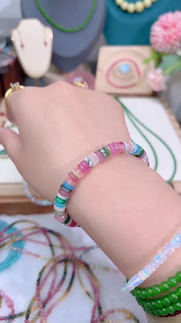 手链银S925镶嵌碧玺多宝39