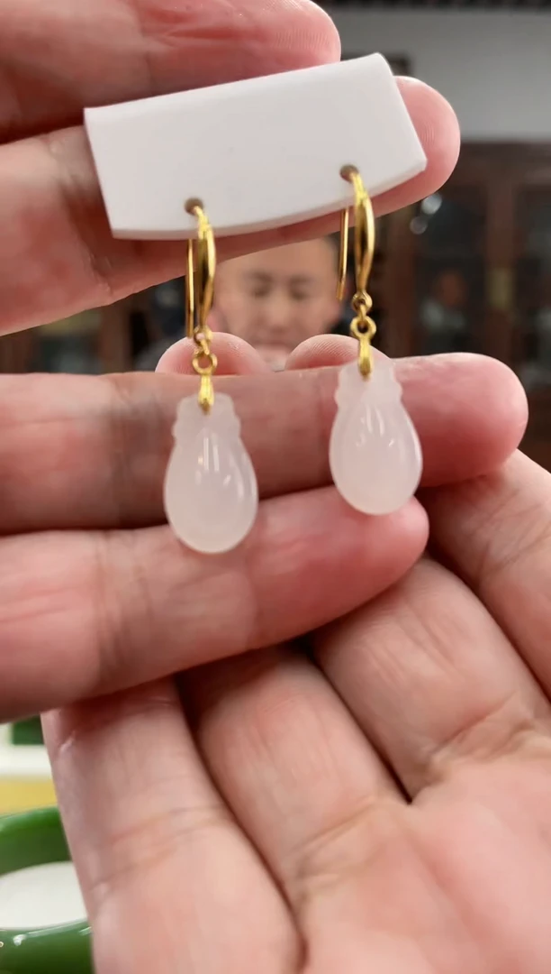 【闪购商品】和田玉耳钩银S925镶嵌白玉钱袋子耳钩