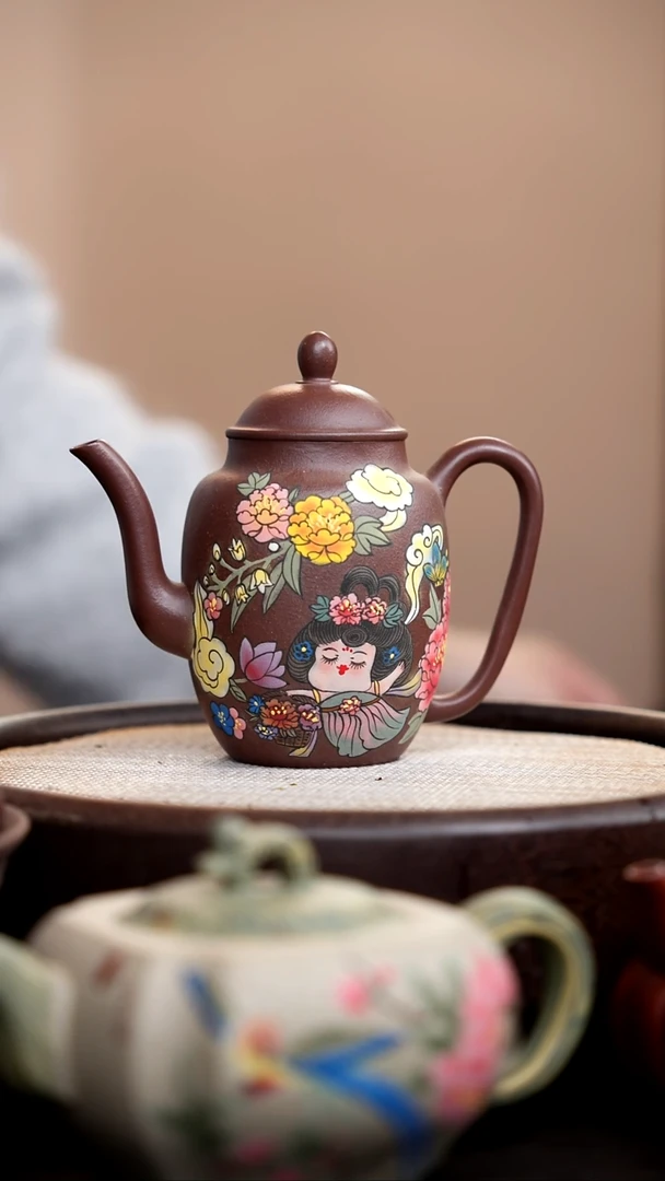 茶壶紫砂沉香泥高宫灯泥绘唐美人牡丹