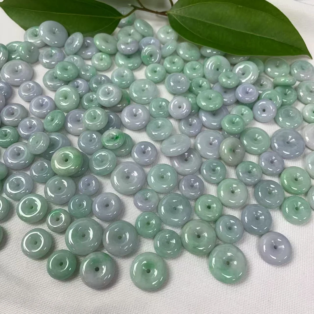 缅甸天然A货翡翠春带彩精致饱满小平安扣素款玉坠-多样性发其一