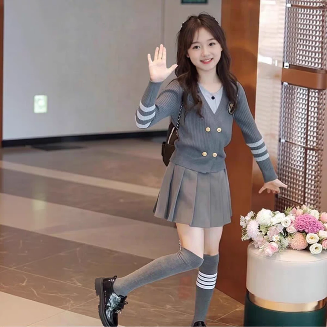 女童学院风连衣裙秋装2025新款洋气儿童jk公主裙套装时髦大童秋季