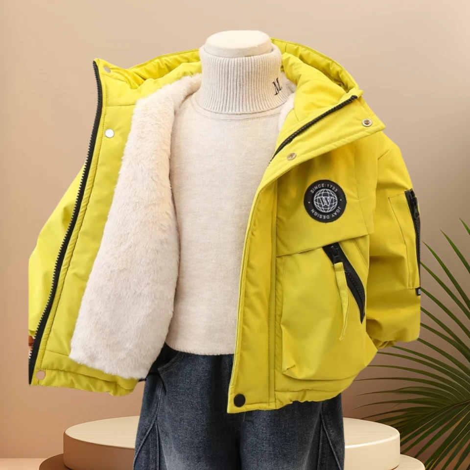 男童加绒加厚外套秋冬2025新款儿童冬季冲锋衣棉衣宝宝冬装衣服潮