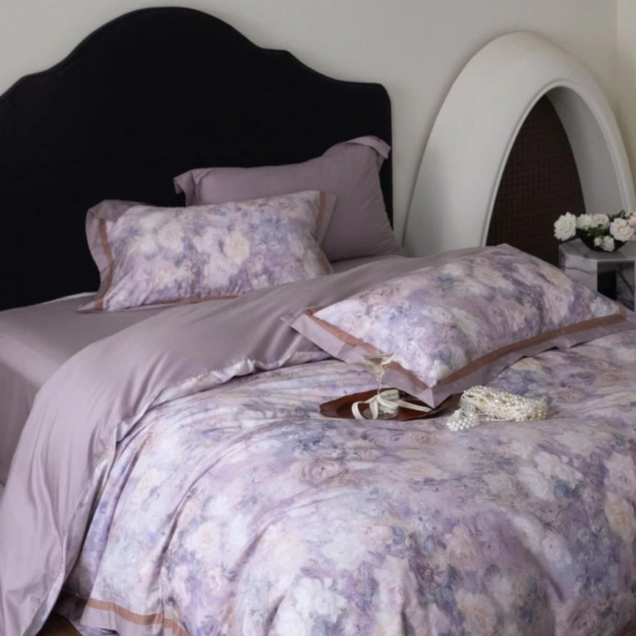 丽姐推荐【紫蔷绮梦】高支高密长绒棉CR工艺全棉四件套床上用品