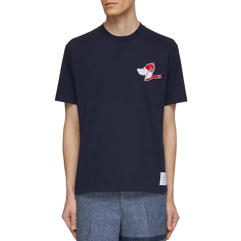 SC25581 舒适亲肤棉质小狗刺绣男女时尚圆领短袖T恤