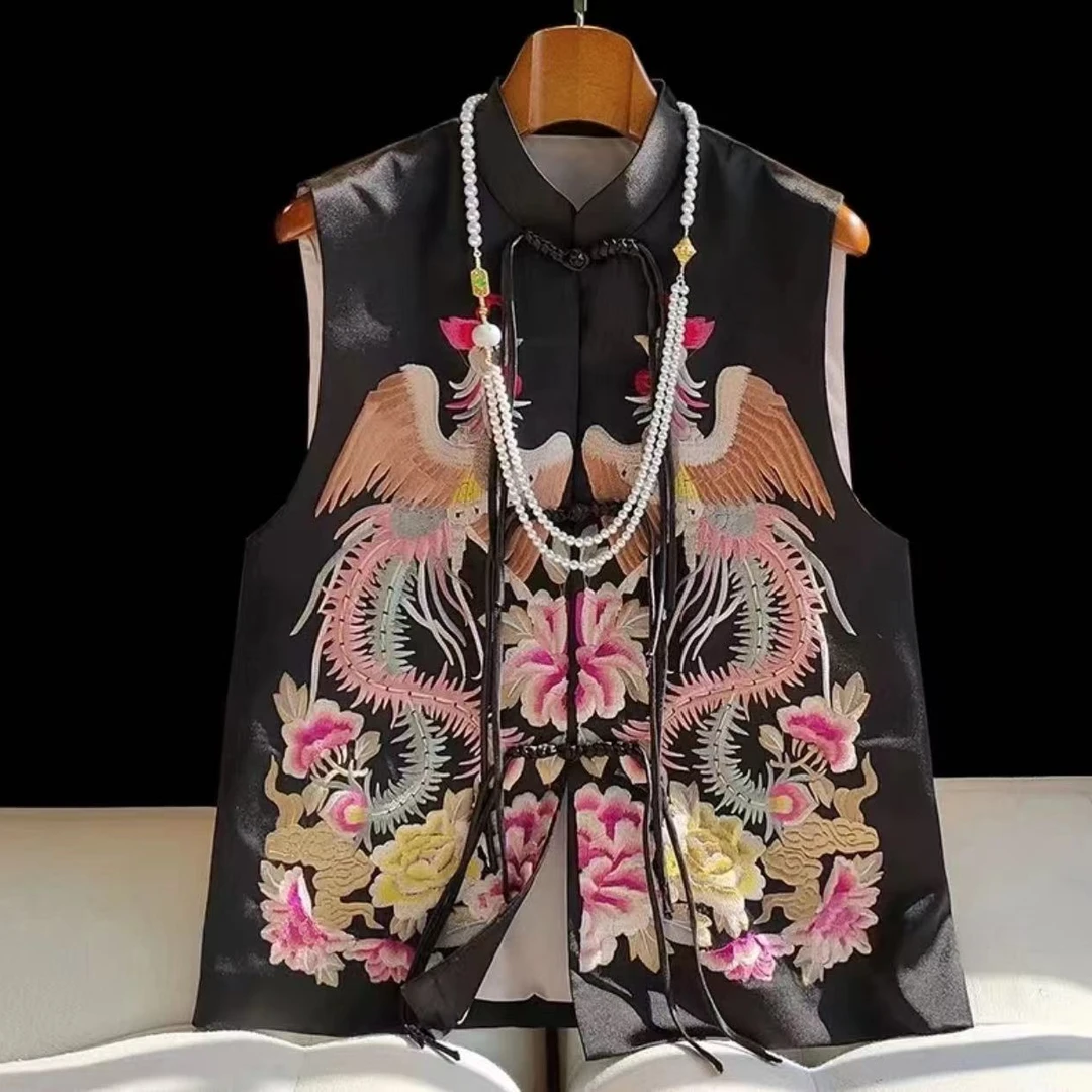 『双凤』春装马甲新款上衣新中式女装复古中国风盘扣刺绣马甲夹棉