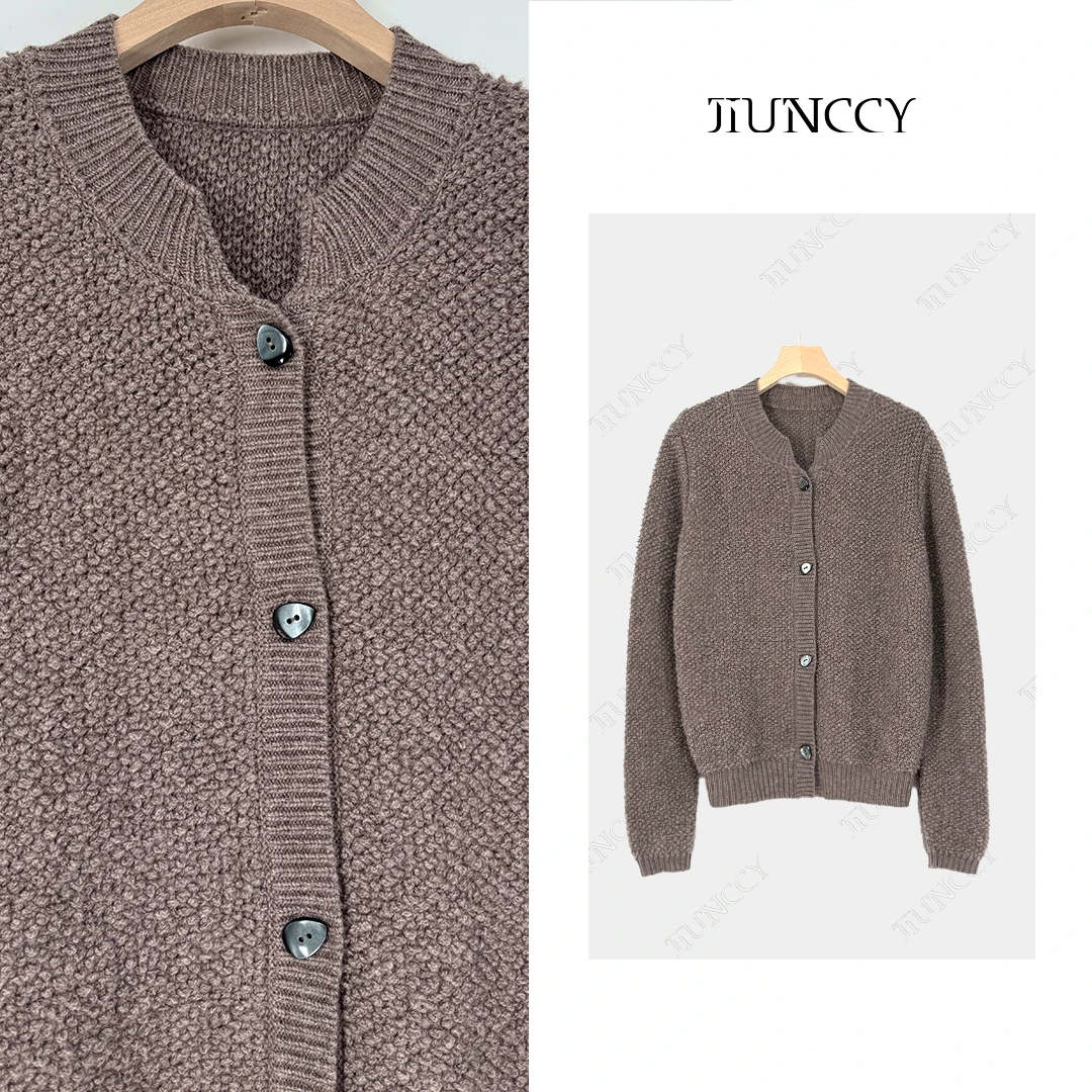 JIUNCCY【采绒】牦牛绒绵羊毛混纺立体颗粒感开衫毛衣 52YZZ146
