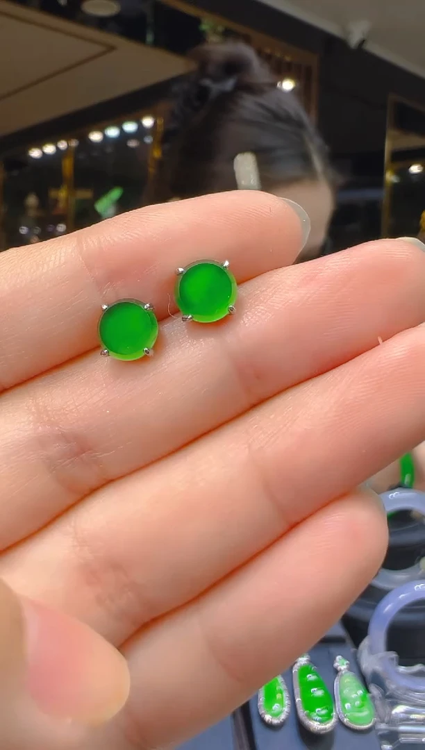 翡翠银S925镶嵌耳饰003（多样性发其一）