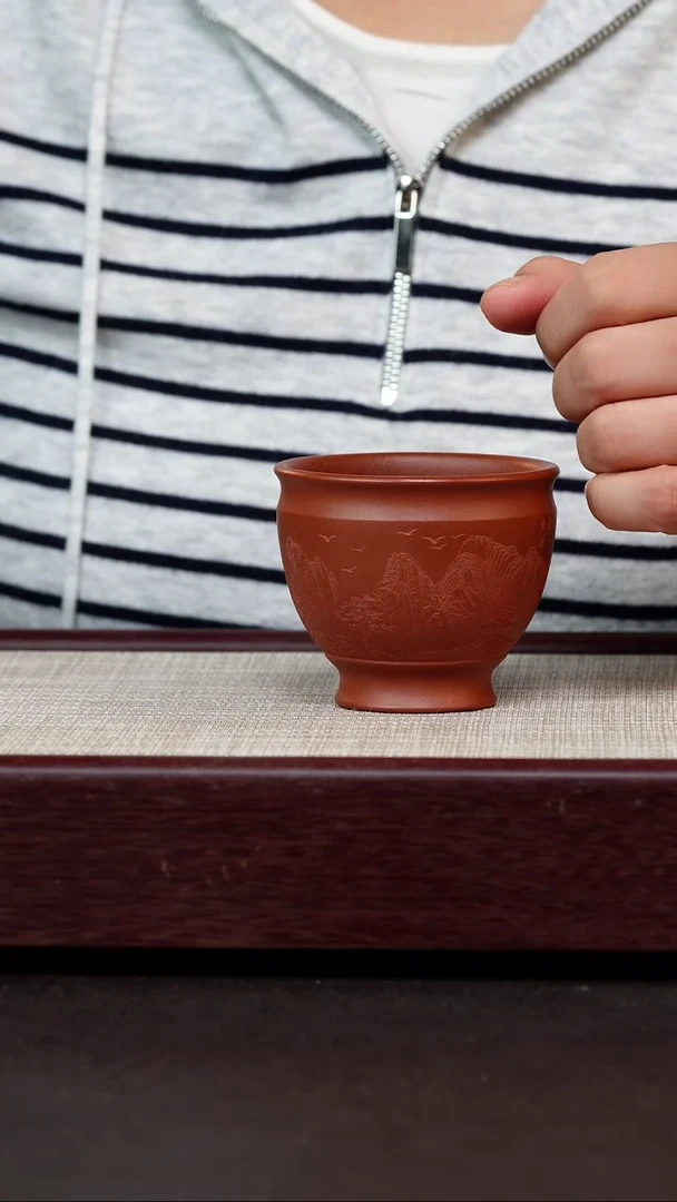 茶杯紫砂朱泥山水主人杯