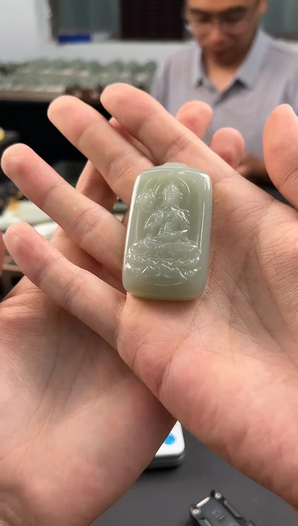 手串未镶嵌和田玉且末青白观音无事牌微色差