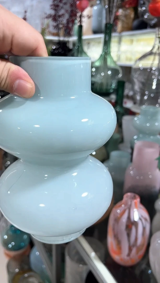 【闪购商品】无铅玻璃蓝色葫芦花瓶