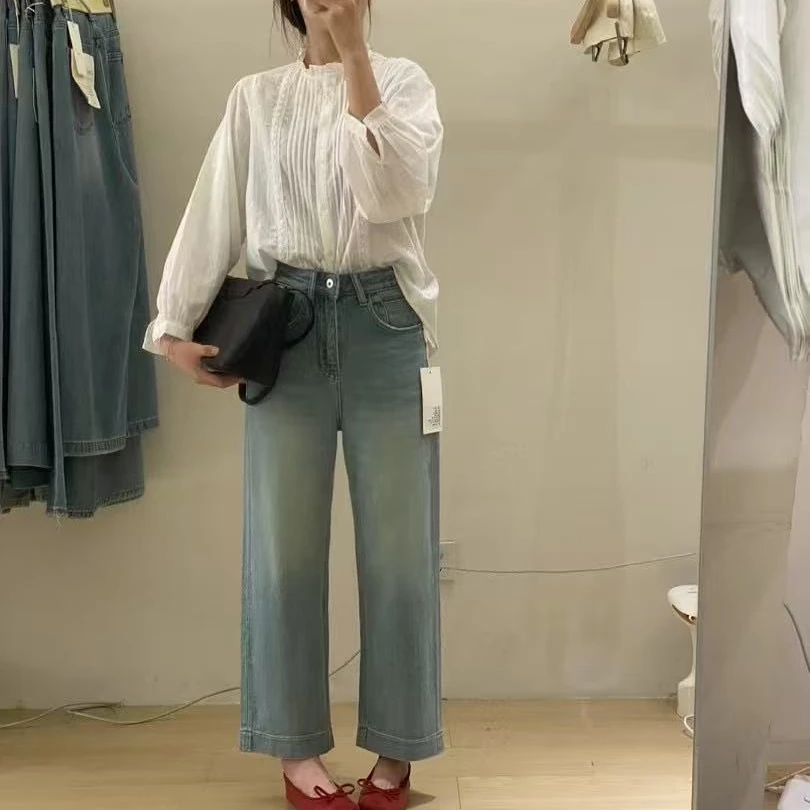 2206直腿神裤~韩标工作室高腰牛仔直筒裤