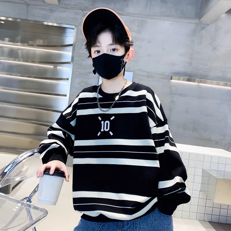 儿童装条纹炸街春秋款秋季潮2025卫衣新款秋装套头中大童上衣男童