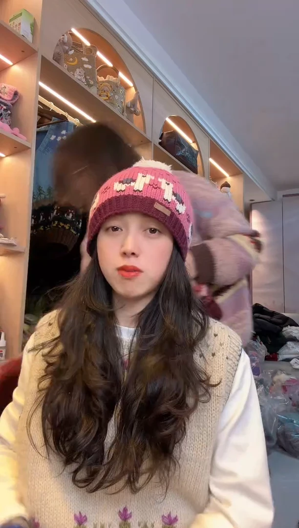 纯棉美利奴粉色羊驼帽