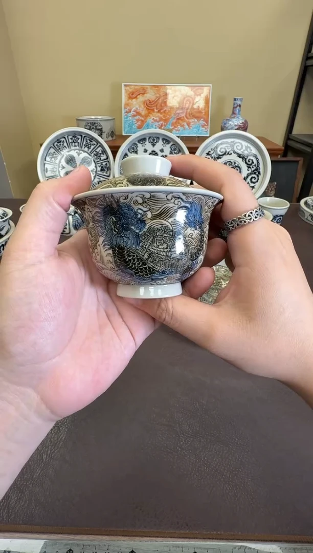 二号釉龙龟纹元宝盖碗