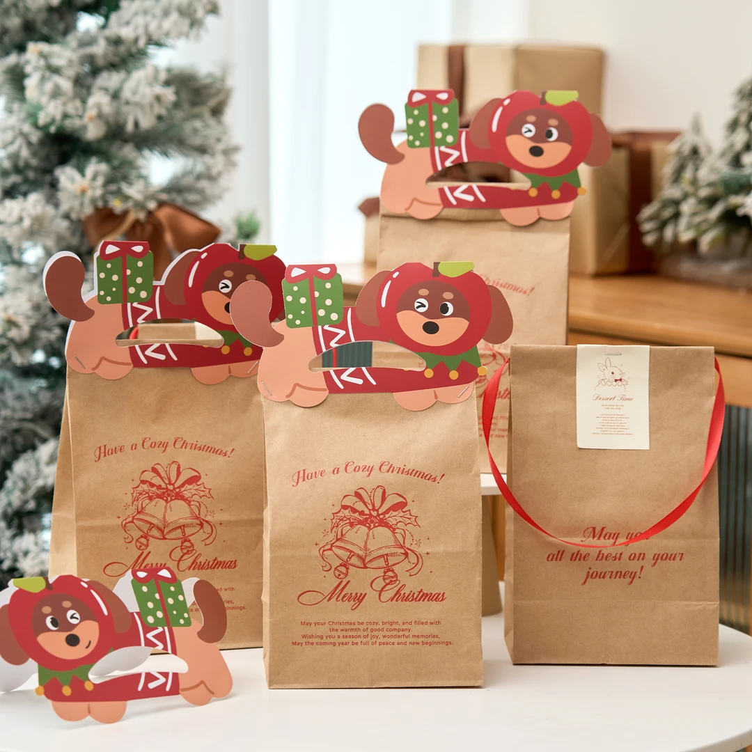 圣诞节饼干牛皮纸袋雪花酥曲奇糖果面包打包袋子节日礼品袋包装袋