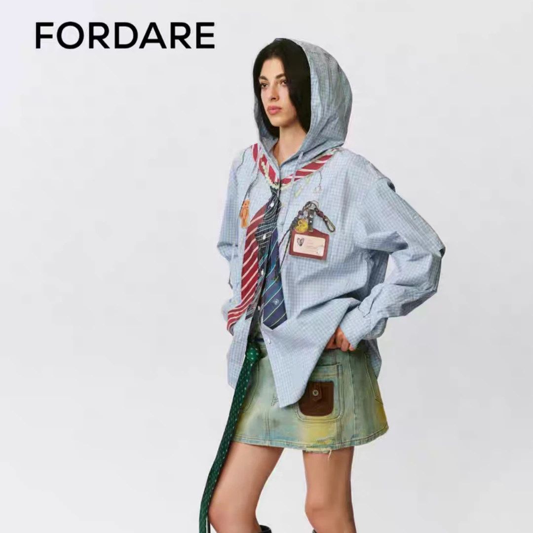 【济州岛】FORDARE 趣味领带挂饰连帽衬衫