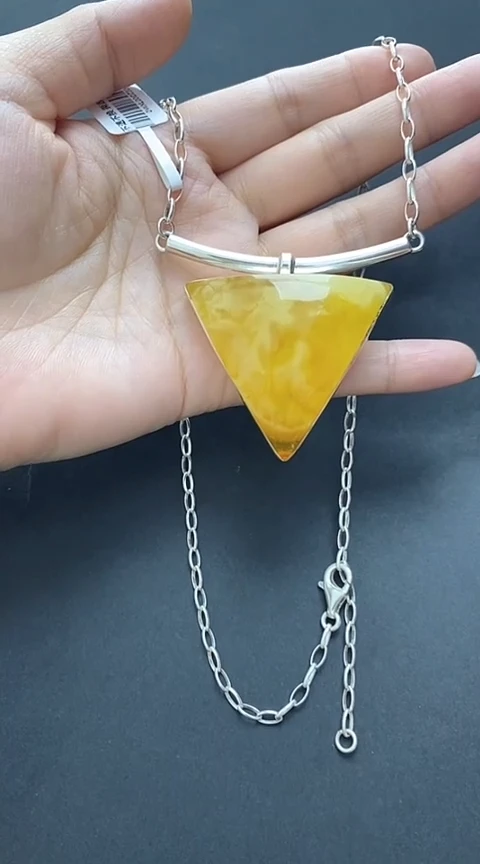 【闪购商品】琥珀裸石银S925镶嵌蜜蜡吊坠