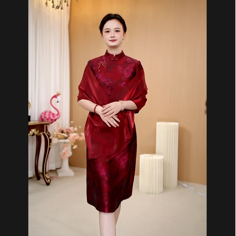 婚礼妈妈礼服母亲喜婆婆婚宴装高贵旗袍短款改良版小个子平时可穿