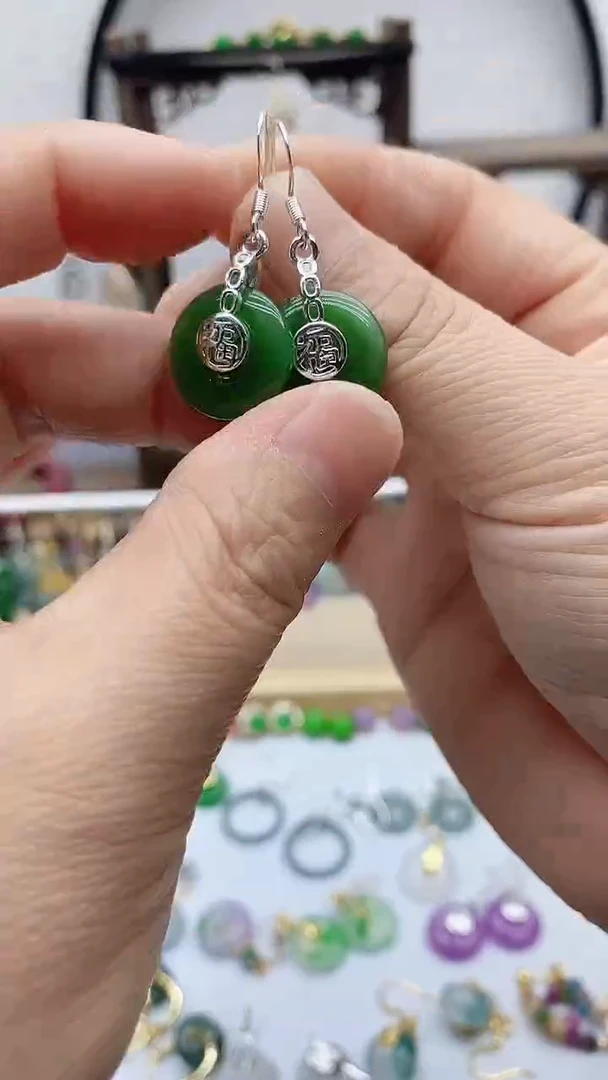 银S925镶嵌和田玉耳饰203