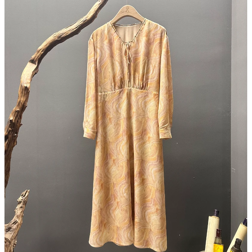 （阿咪）长袖晕染印花桑蚕丝连衣裙D900A589