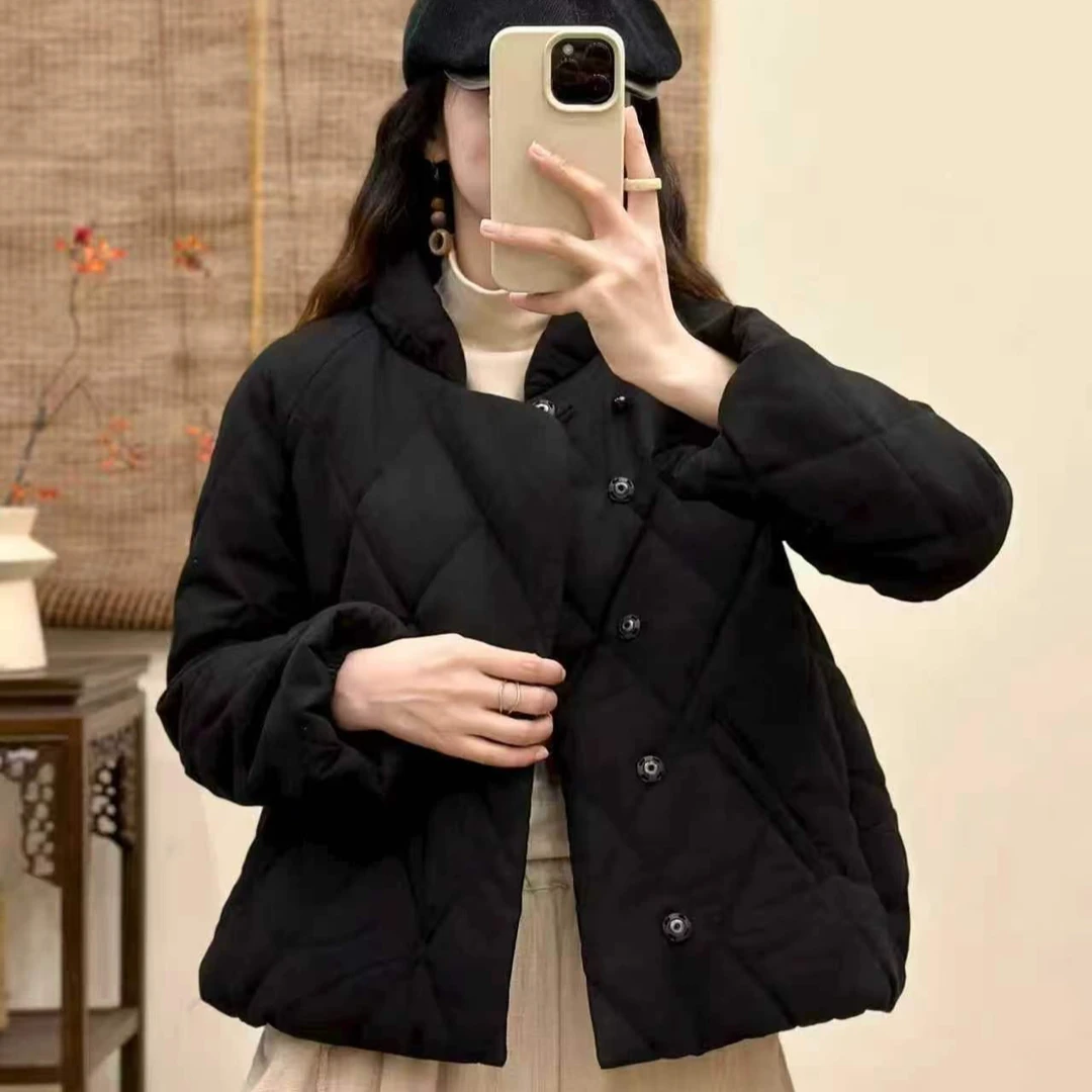 冬季保暖立领盘扣国风纯色棉衣棉服