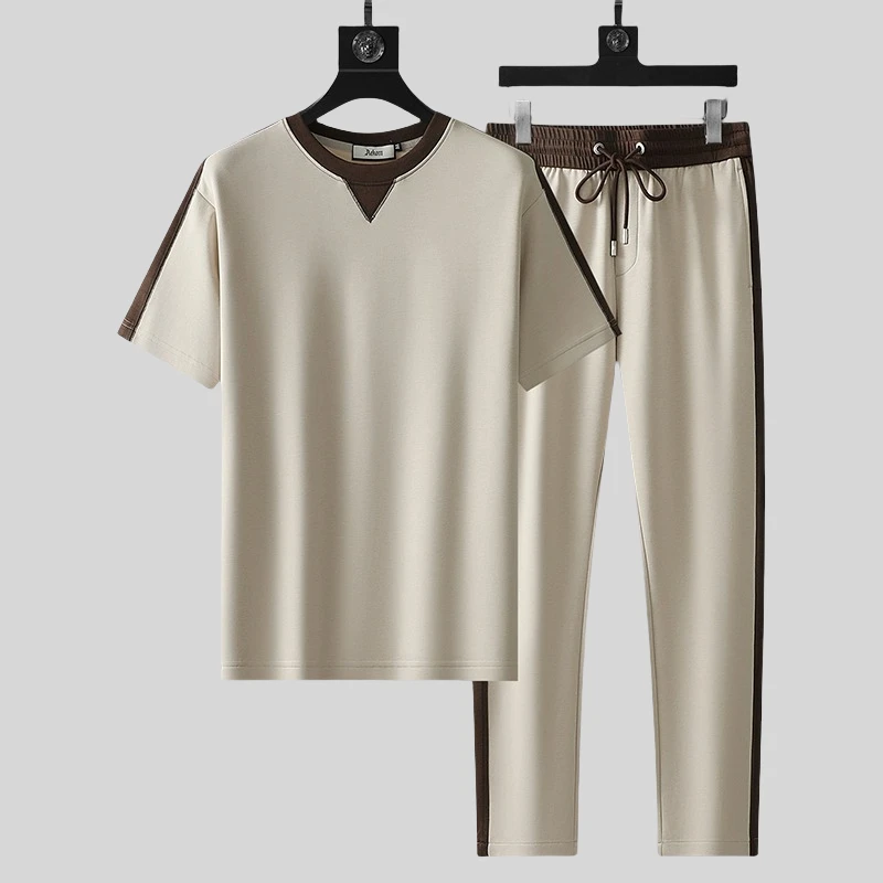 男士运动休闲套装夏季高品质潮流圆领短袖长裤舒适柔软透气两件套
