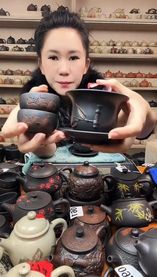 壶483 根艺竹子盖碗+2线雕杯