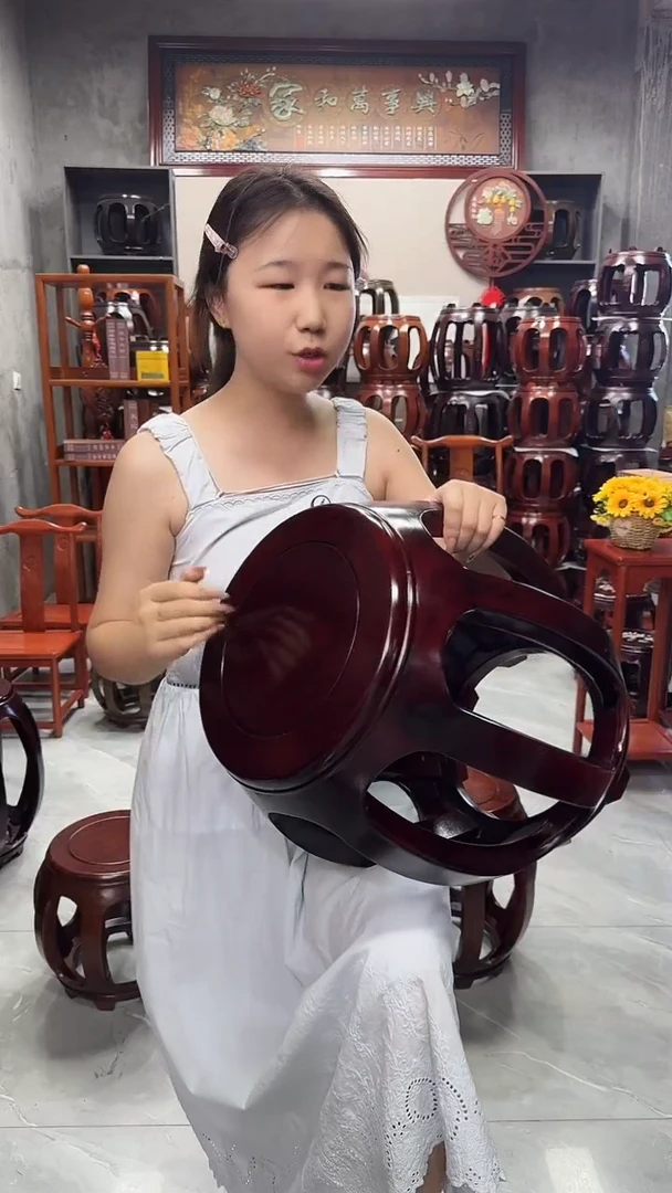 花梨木类家具酸枝色大号鼓凳一对（二个）