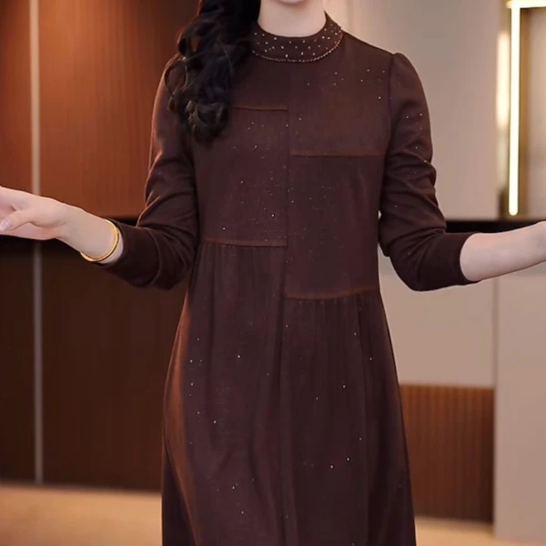 M542 春秋季气质连衣裙女显瘦收腰时尚减龄遮肉修身A字裙