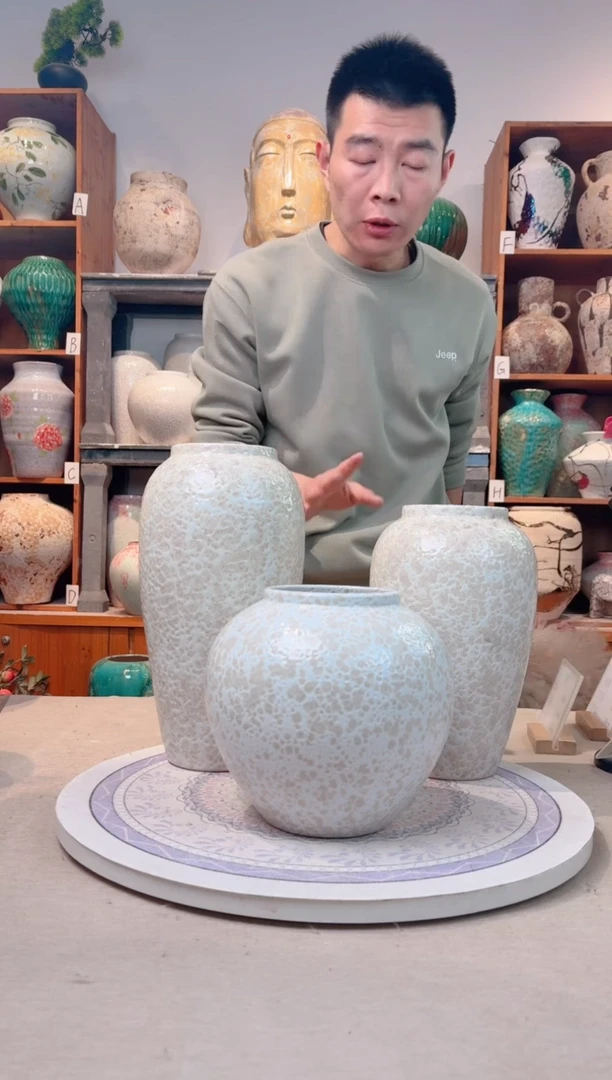 瓶陶瓷花瓶  无花  茶白 三件套