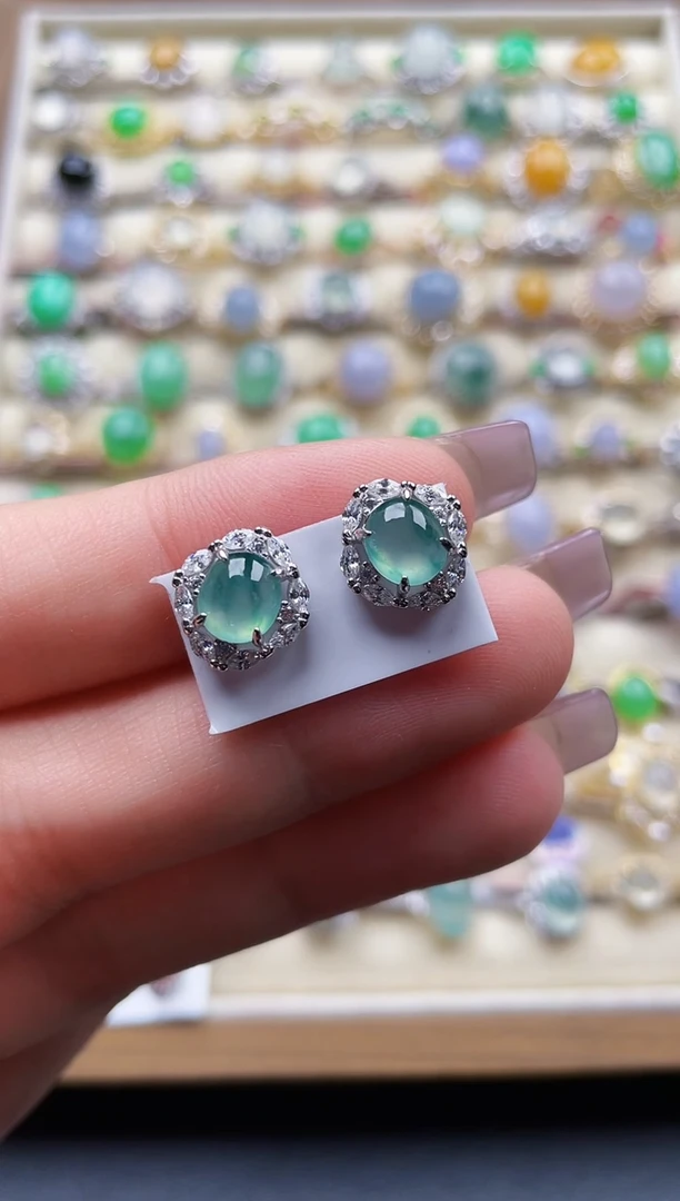 银S925镶嵌翡翠耳饰116