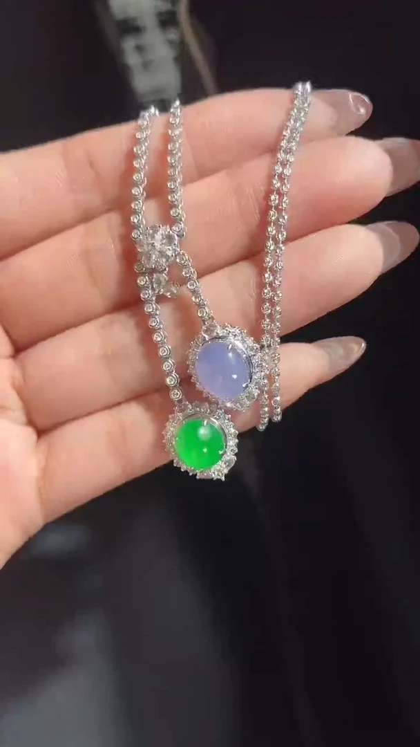 项链18K金镶嵌翡翠天然缅甸A货翡翠