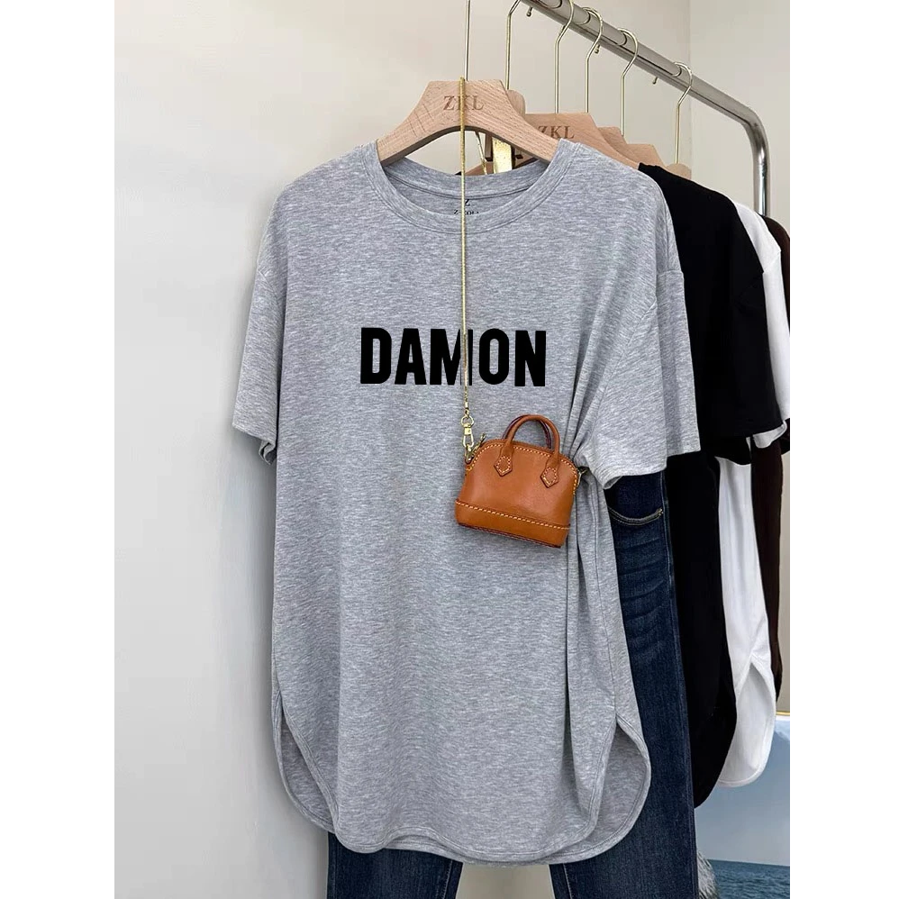 搭配鲨鱼裤短袖女夏季圆弧侧开叉宽松上衣莫代尔弹力大版t恤