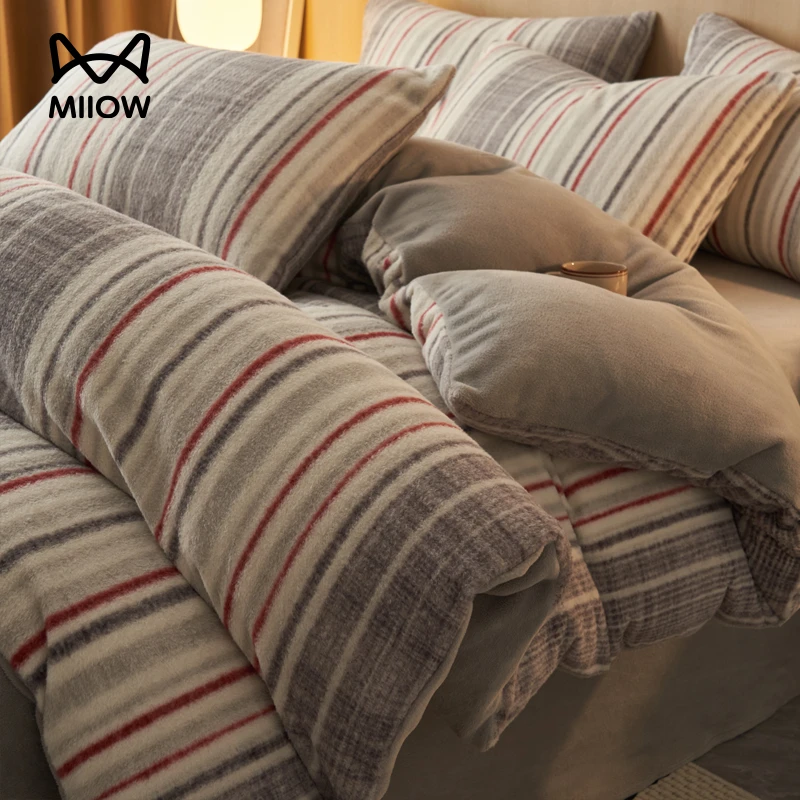 猫人仿羊绒四件套加厚牛奶绒被套床单三件套珊瑚绒被罩套床上用品