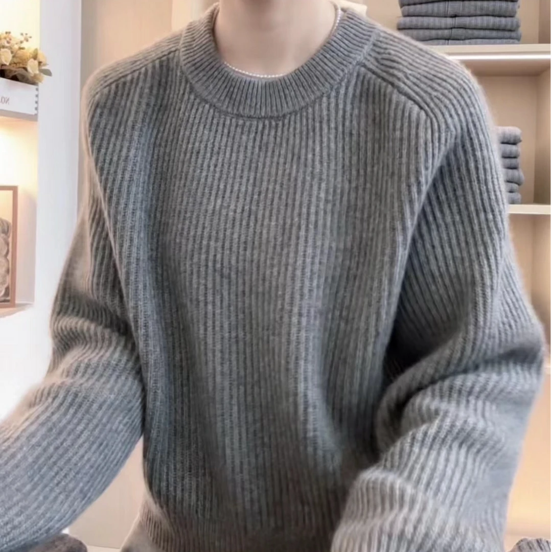 2024秋冬加厚宽松纯色圆领百搭毛衣外套打底衫C39