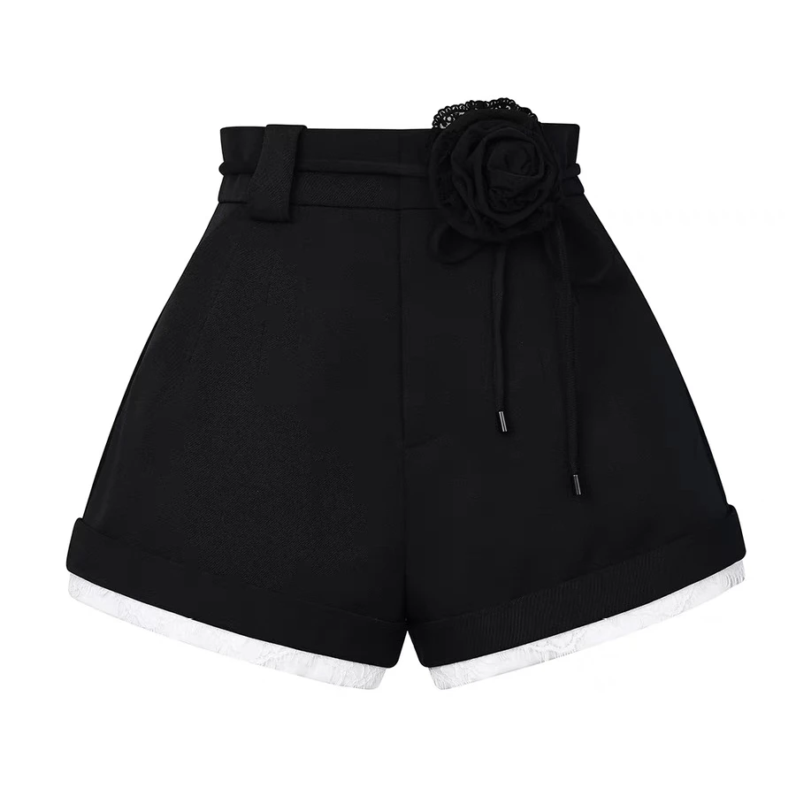 LeFame/拉飞姆【商场同款】2025夏新宫廷风蕾丝花短裤LF25X01SP339