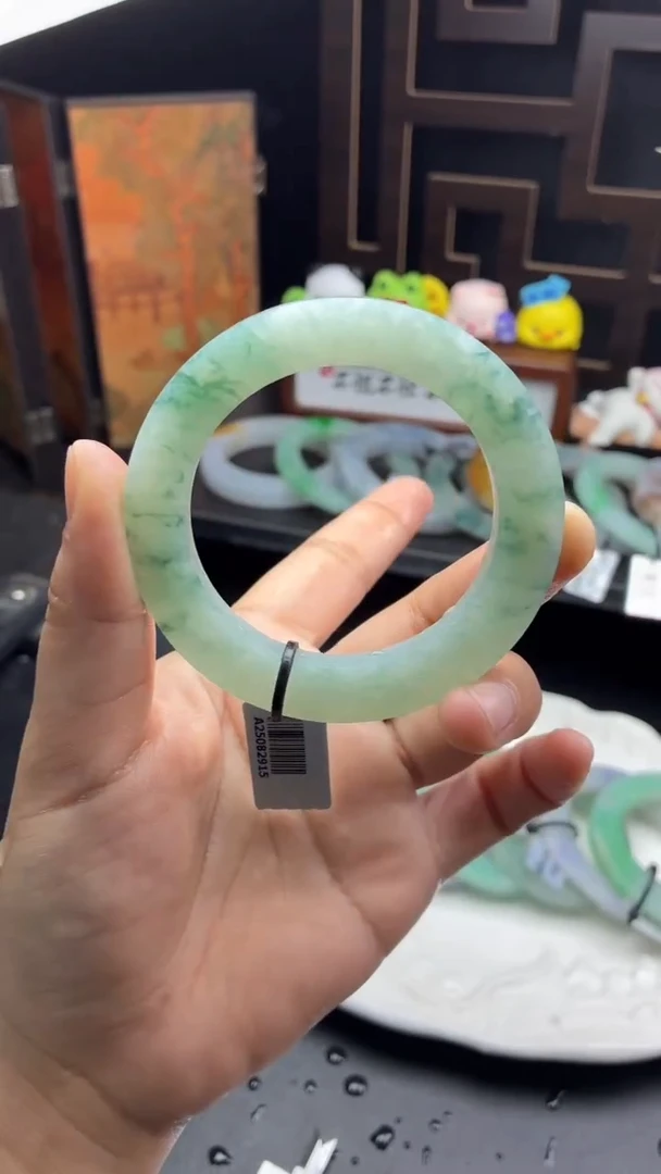 未镶嵌手镯定制翡翠特色冰飘花美美镯51-58-14