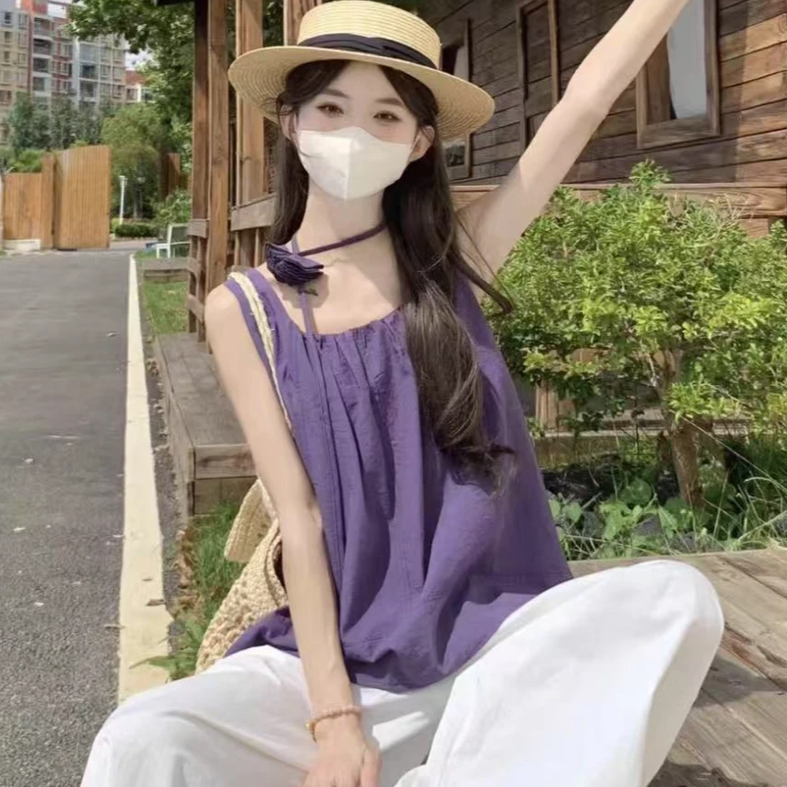 8981*宽松型纯欲风背心吊带百搭设计感新中式可爱风（衣长约58）