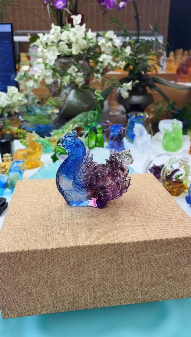 手工艺品琉璃四神兽之一朱确摆件