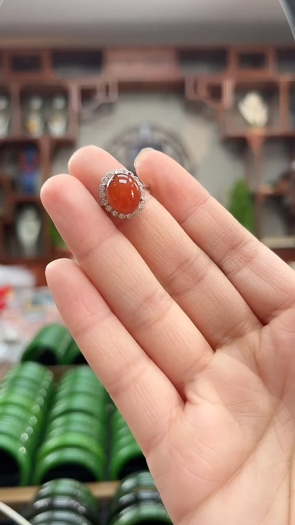 未镶嵌南红玛瑙耳饰戒指