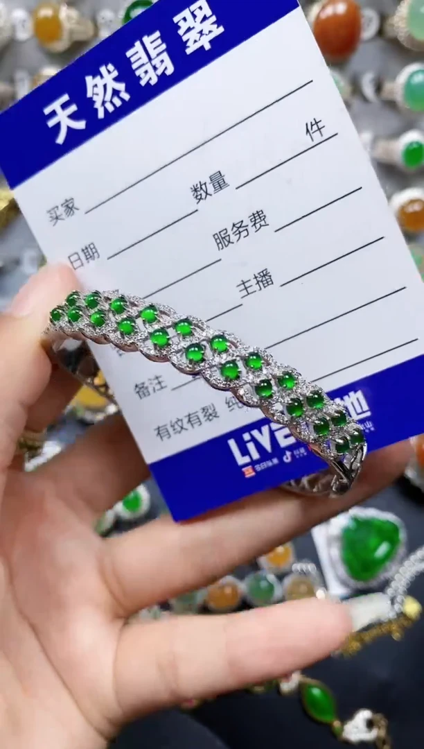 翡翠手镯银S925镶嵌0297