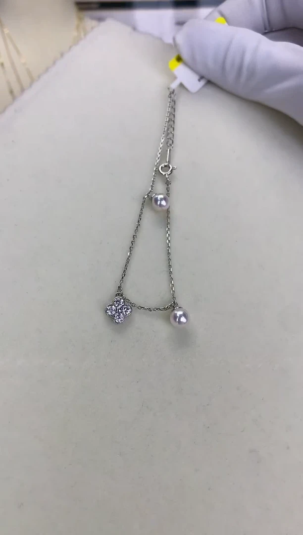 银S925镶嵌DA海水珍珠 GD098 四叶草手链