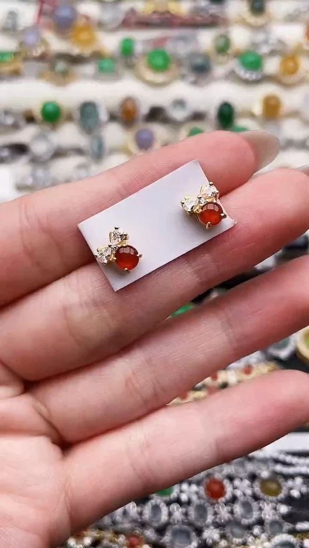 银S925镶嵌翡翠耳饰203