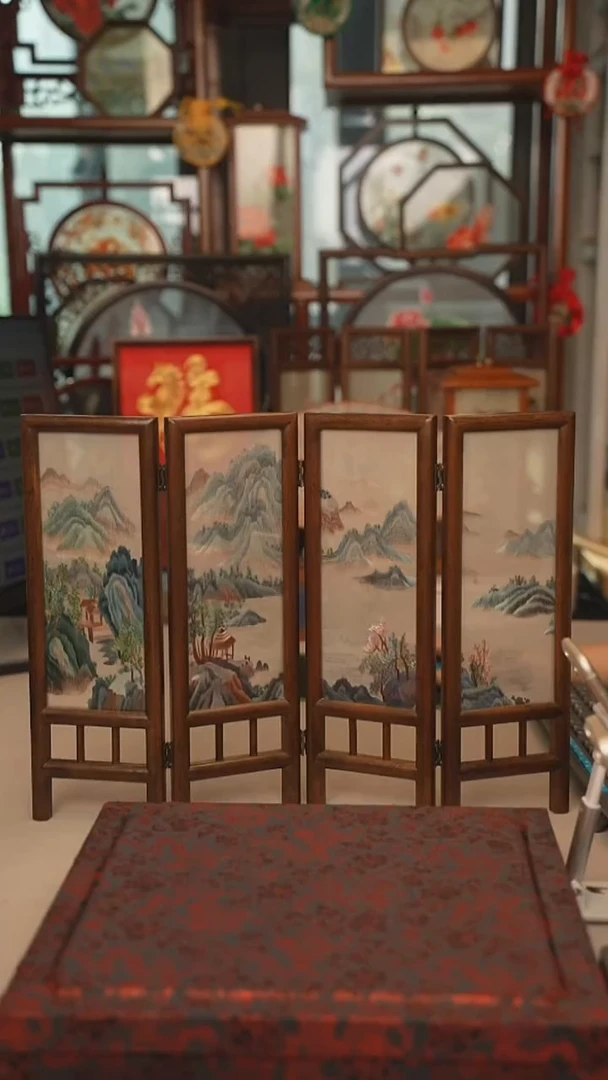 扇子胡桃木四联屏风 高度35CM 宽度45CM