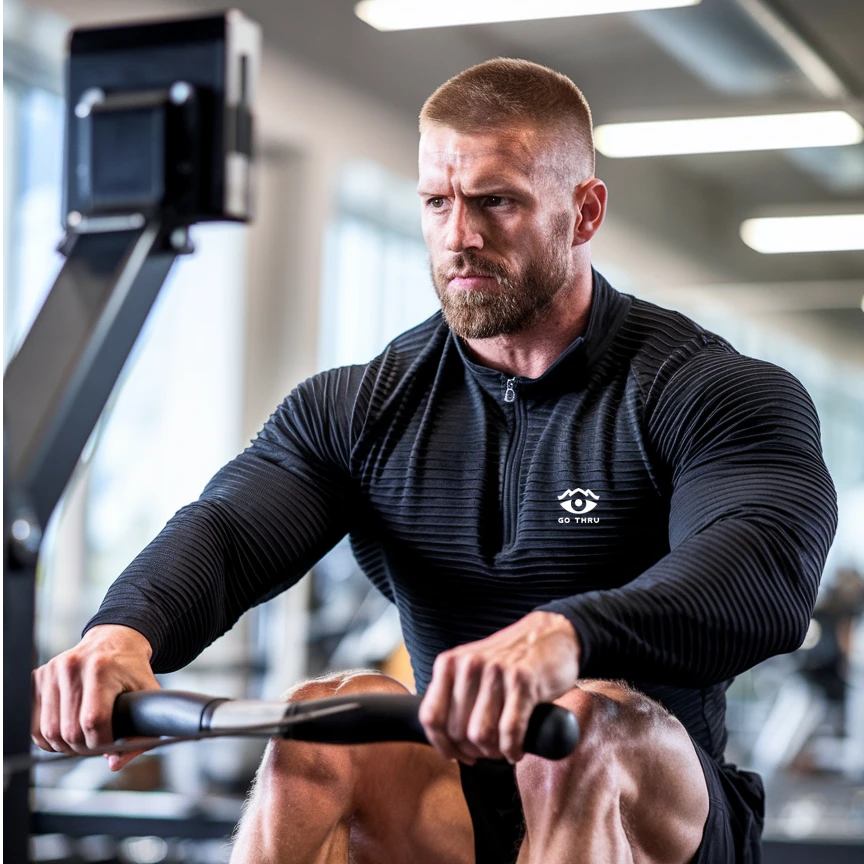 高瞩半拉链运动长袖健身教练T恤跑步上衣休闲修身打底衫男士