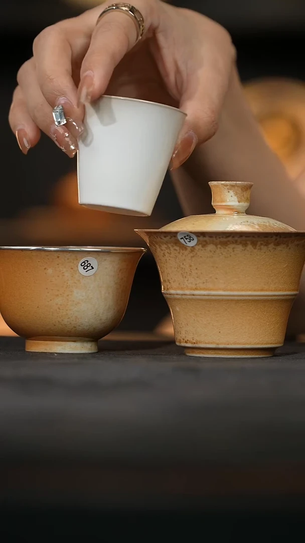 金丝楠木落灰竹节盖碗加撇口杯